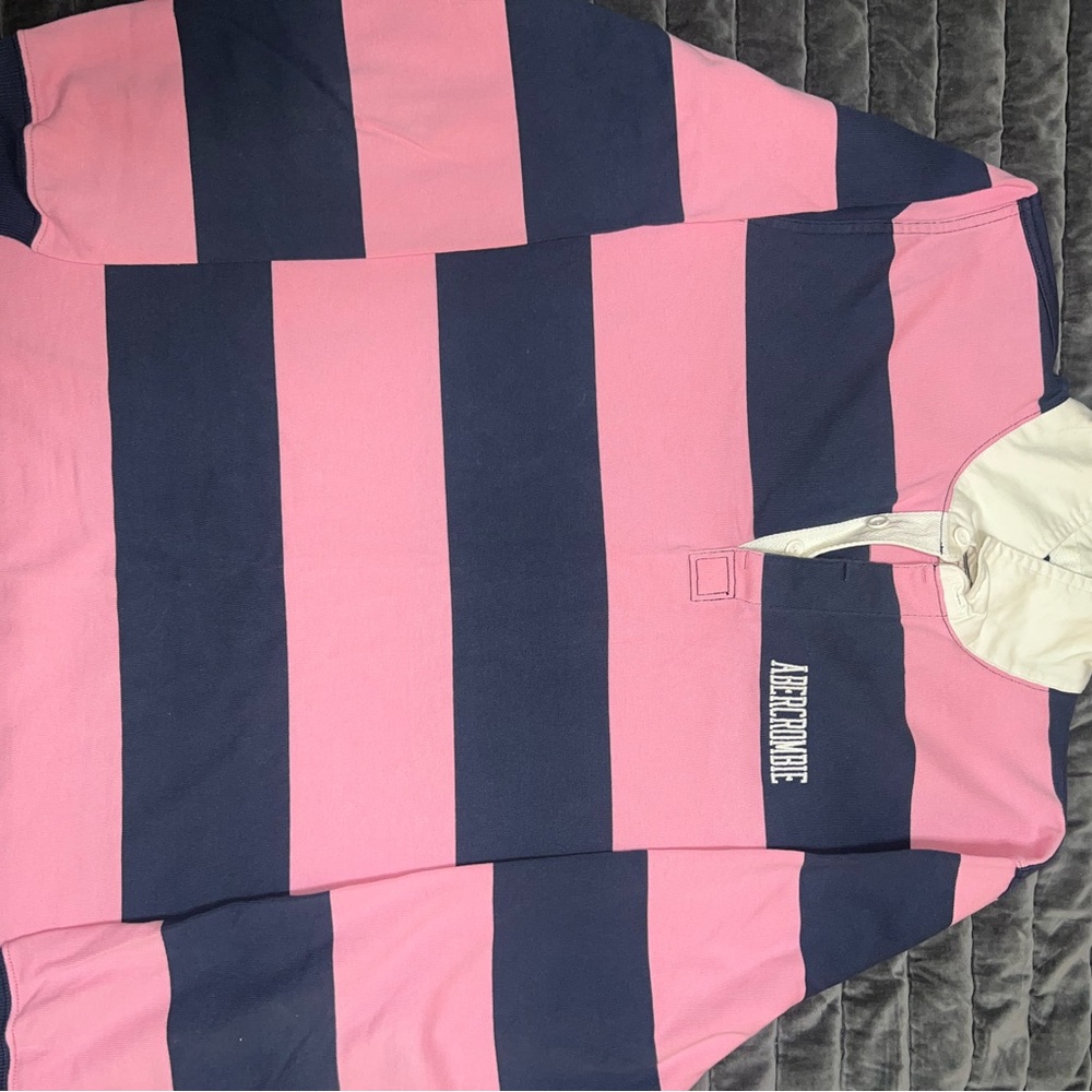 Vintage Abercrombie Pink and Navy Striped Rugby Shirt